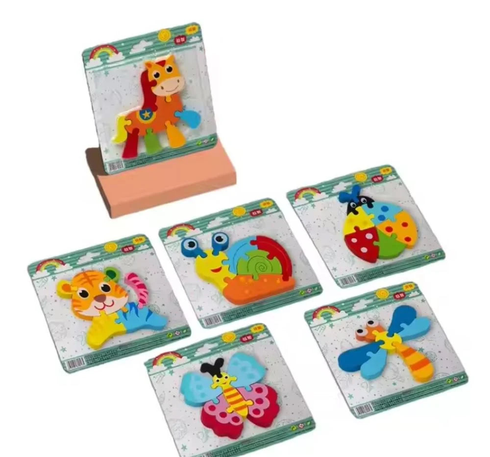 Fidtoy 3D Cute Learning Animal Jigsaw Puzzle - Random Design, Wooden Animal Puzzle for Toddlers, Preschool Spatial Skills and Early Learning Toy Ages 2-6