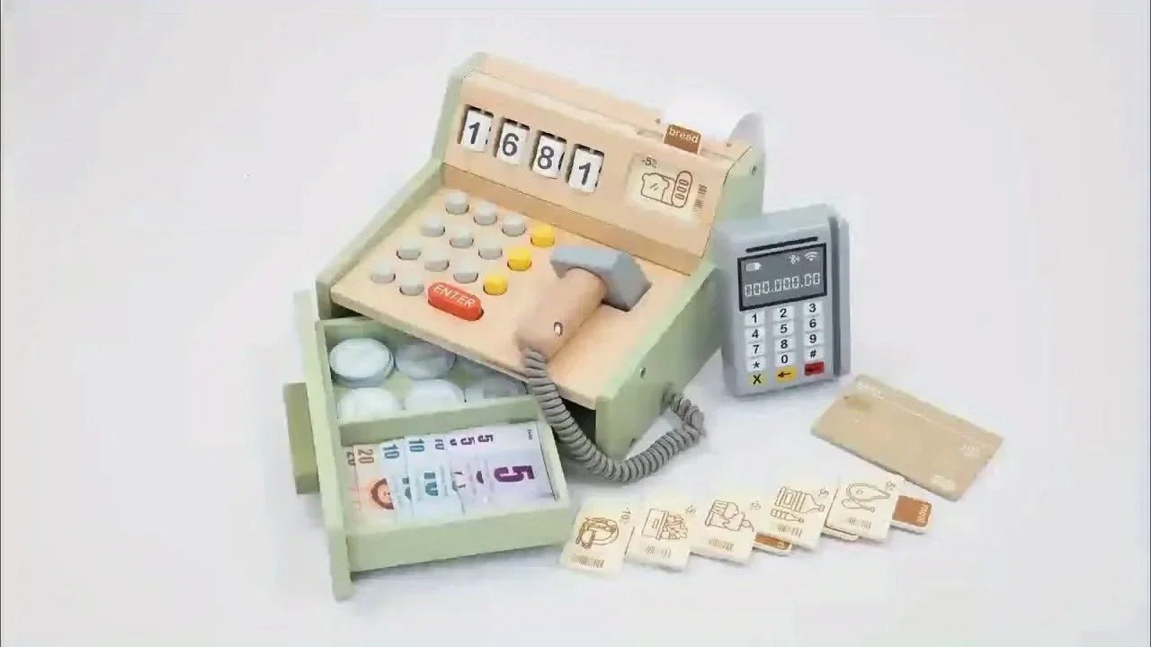 Caisse enregistreuse en bois - Jouet de jeu de rôle pour enfants