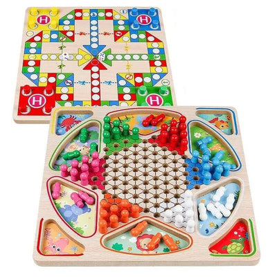 Tablero de Ajedrez y Parchís de Madera 2 en 1 - Juego Familiar Clásico Premium