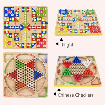 Tablero de Ajedrez y Parchís de Madera 2 en 1 - Juego Familiar Clásico Premium