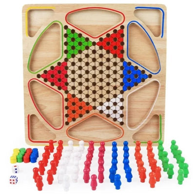 Tablero de Ajedrez y Parchís de Madera 2 en 1 - Juego Familiar Clásico Premium