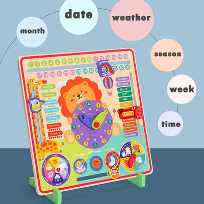 Jouets éducatifs en bois, tableau multifonctionnel d'apprentissage du calendrier, de la météo, des saisons et de l'heure
