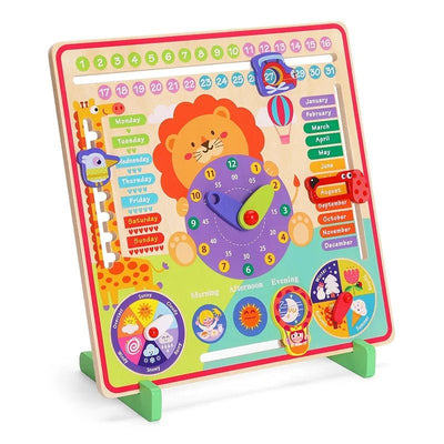 Jouets éducatifs en bois, tableau multifonctionnel d'apprentissage du calendrier, de la météo, des saisons et de l'heure