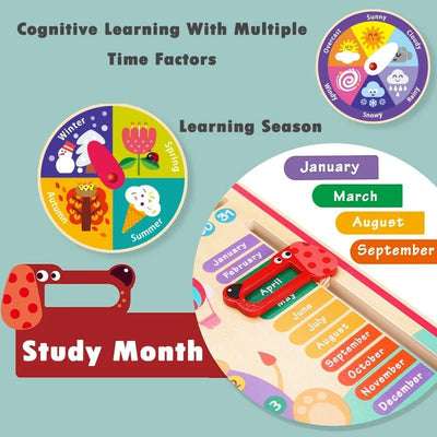Jouets éducatifs en bois, tableau multifonctionnel d'apprentissage du calendrier, de la météo, des saisons et de l'heure