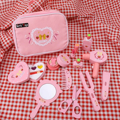 Trousse de maquillage en bois Ensemble de maquillage de princesse Simulation petite fille Cadeau d'anniversaire du Nouvel An