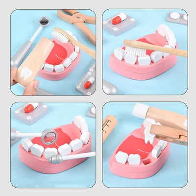 Jouet de docteur en bois avec sac de dentiste, brosse à dents, ensemble de médicaments, jeux de rôle