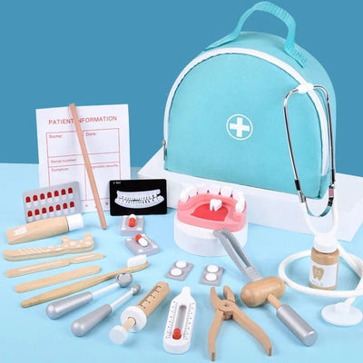 Jouet de docteur en bois avec sac de dentiste, brosse à dents, ensemble de médicaments, jeux de rôle