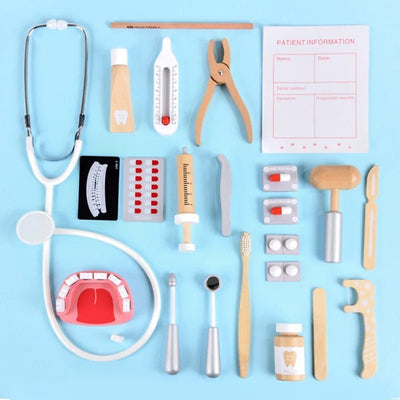 Jouet de docteur en bois avec sac de dentiste, brosse à dents, ensemble de médicaments, jeux de rôle