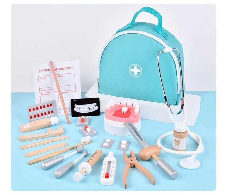 Jouet de docteur en bois avec sac de dentiste, brosse à dents, ensemble de médicaments, jeux de rôle