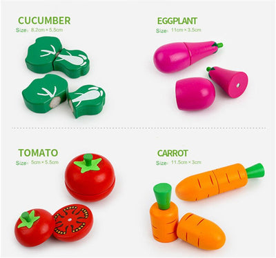 Juego de cocina de juguete de frutas y verduras magnéticas de madera para cortar y educación temprana