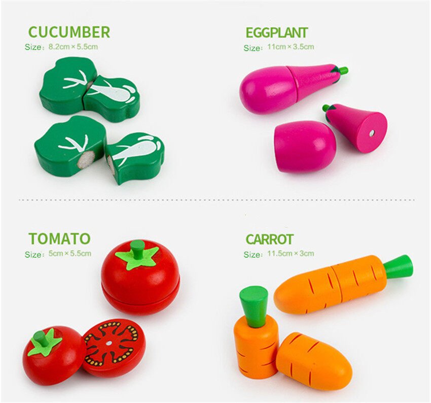 Juego de cocina de juguete de frutas y verduras magnéticas de madera para cortar y educación temprana