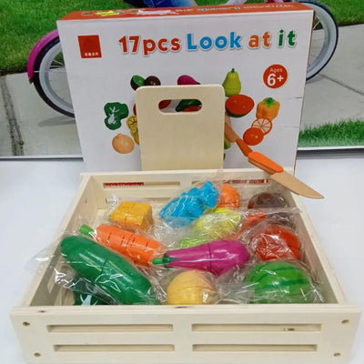 Juego de cocina de juguete de frutas y verduras magnéticas de madera para cortar y educación temprana
