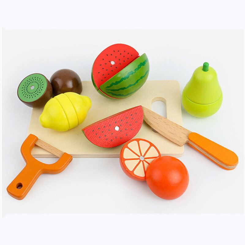 Juego de cocina de juguete de frutas y verduras magnéticas de madera para cortar y educación temprana