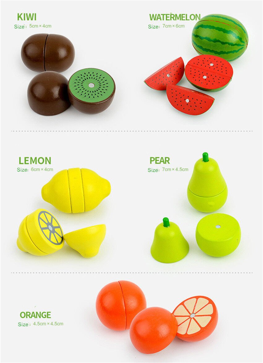 Juego de cocina de juguete de frutas y verduras magnéticas de madera para cortar y educación temprana