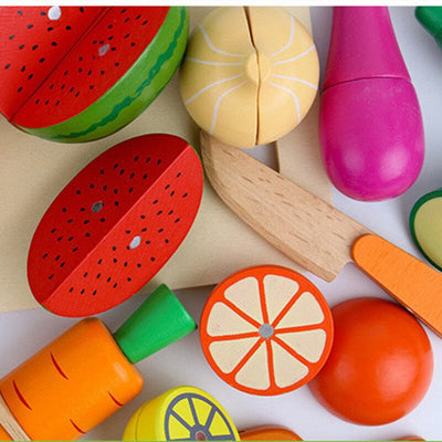 Juego de cocina de juguete de frutas y verduras magnéticas de madera para cortar y educación temprana