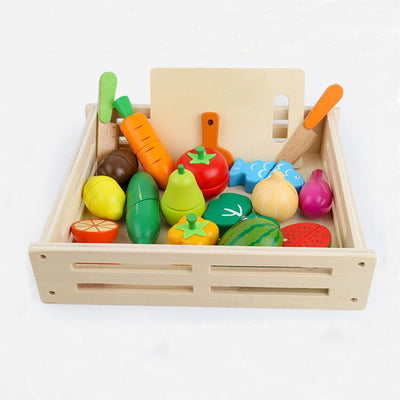 Juego de cocina de juguete de frutas y verduras magnéticas de madera para cortar y educación temprana