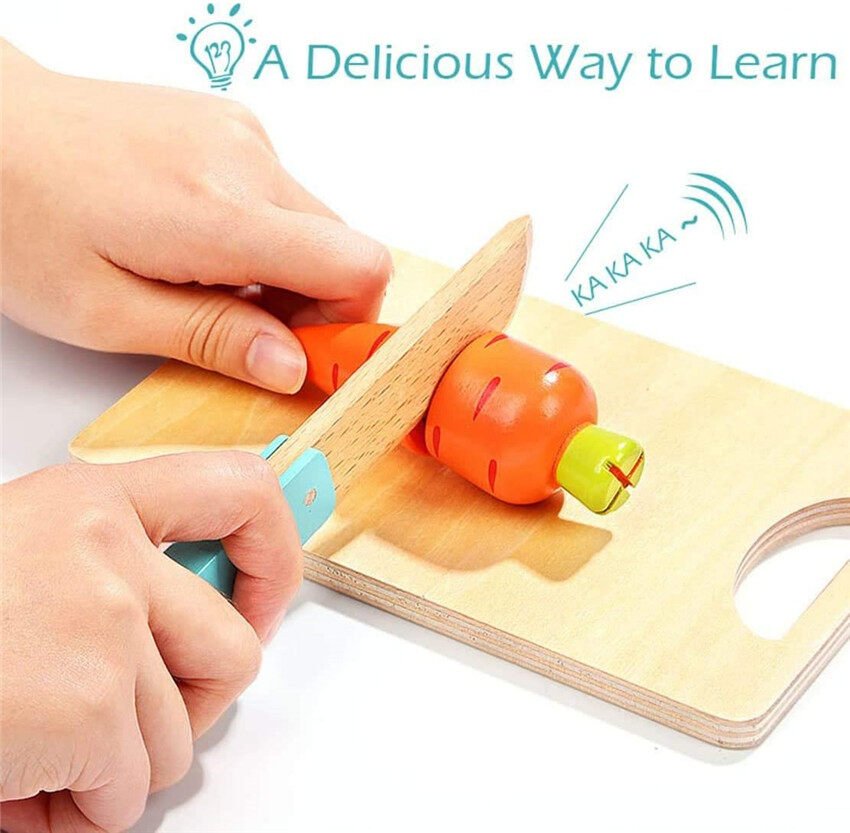 Juego de cocina de juguete de frutas y verduras magnéticas de madera para cortar y educación temprana