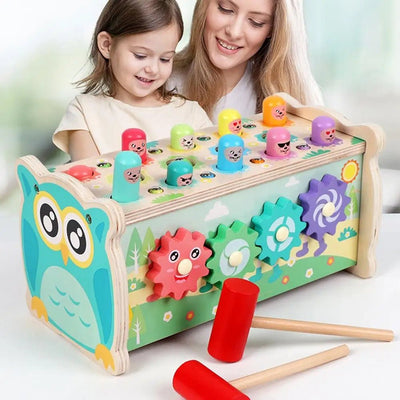 Jouet d'activités 7-en-1 en bois – Tape-taupe, xylophone et plus