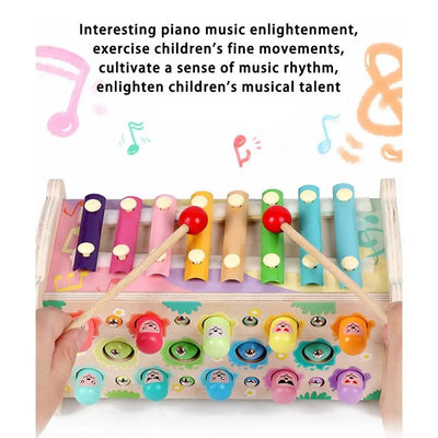 Jouet d'activités 7-en-1 en bois – Tape-taupe, xylophone et plus