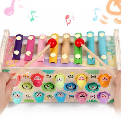 Jouet d'activités 7-en-1 en bois – Tape-taupe, xylophone et plus