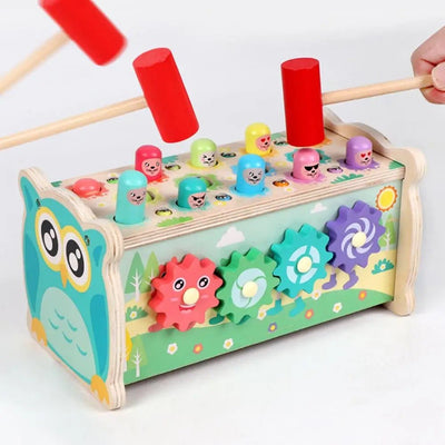 Jouet d'activités 7-en-1 en bois – Tape-taupe, xylophone et plus