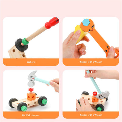 Wooden Tool Box, Montessori Educational STEM Toys, Construction Learning Toys for 3+ Years Kids, Set of 53 pcs, Child Safe Certified, Multi color