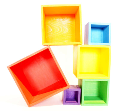 Fidtoy Rainbow Stacking Boxes Wooden Nesting Toy for Kids 3+