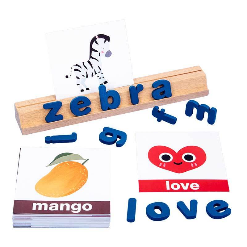 Fidtoy Wooden Spelling Learning Toy Alphabet Blocks Flash Cards