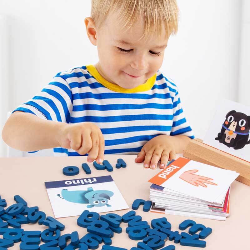 Fidtoy Wooden Spelling Learning Toy Alphabet Blocks Flash Cards