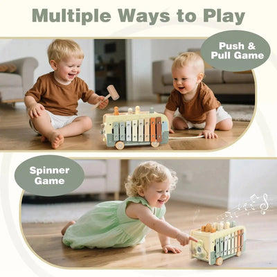 Fidtoy Montessori Juguete para Golpear 7 en 1 Cubo de Actividades de Madera para Niños Pequeños Juguete de Aprendizaje Musical